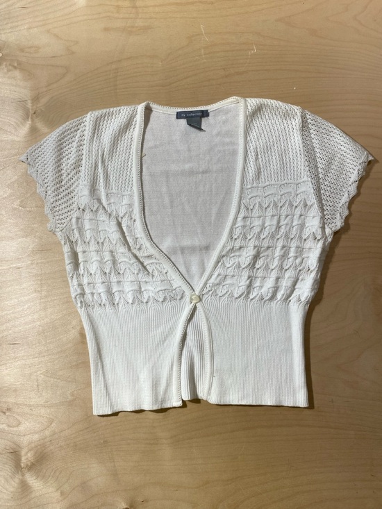 NY Collection Sweaters - NY Collection White Cropped Knit Cardigan Large (RE)
